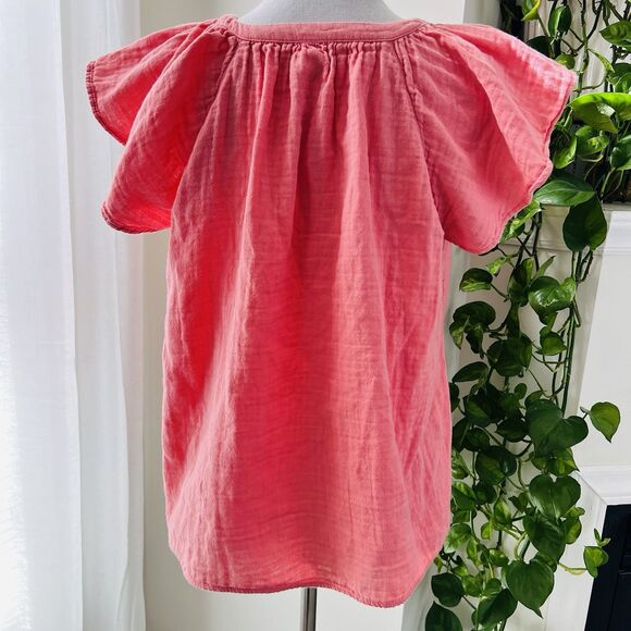 Old Navy Coral Pink Ruffly 100% Cotton Soft Billowy Cottagecore Blouse - Large - Picture 6 of 8